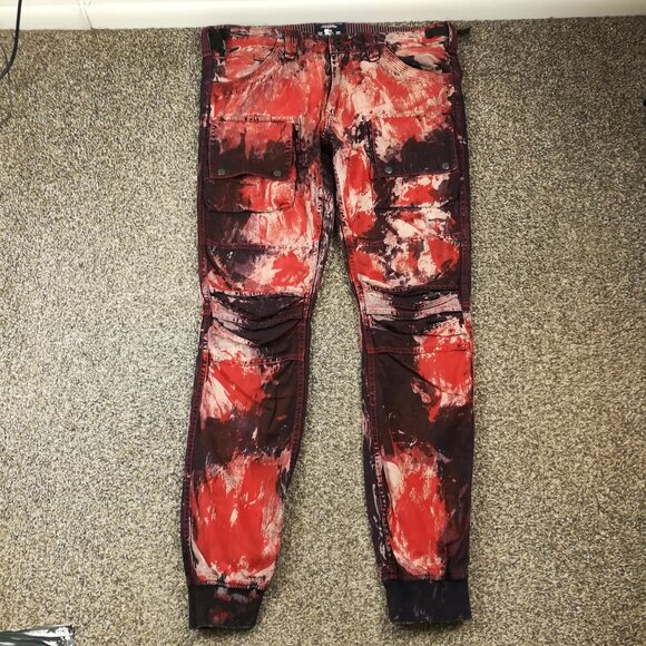 PRPS Jeans Splatter Print Mens Red Black Splatter Savoy Fit Jogger 36x34
